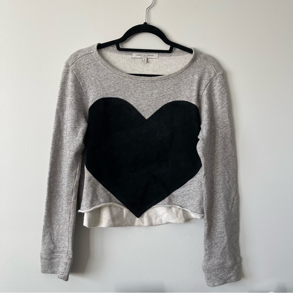 Cropped Suede Heart Sweater